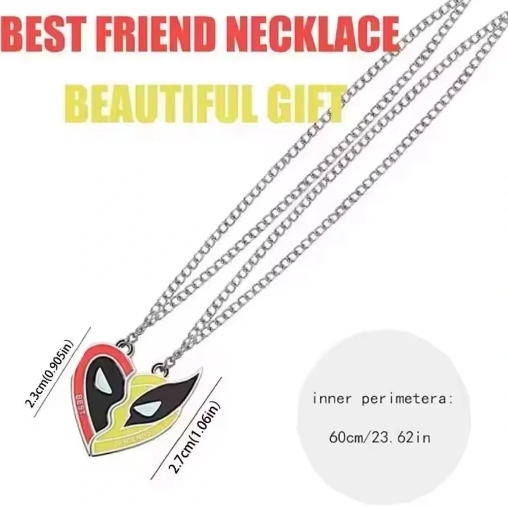 Marvel Wolverine & Deadpool BFF 2 PC Heart Small Version Necklace Set